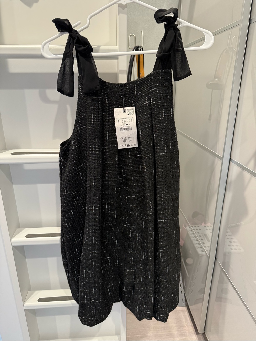 Zara Black Textured Tie-Shoulder Dress